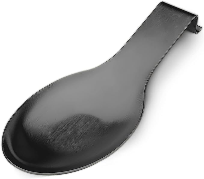 VanlonPro Stainless Steel Spoon Rest, Spatula Ladle Holder, Stainless Steel Utensil Spoon Rest Holder, Brushed Finish, Dishwasher Safe 9.8 x 3.7 Inch (Black 1PC) by VanlonPro