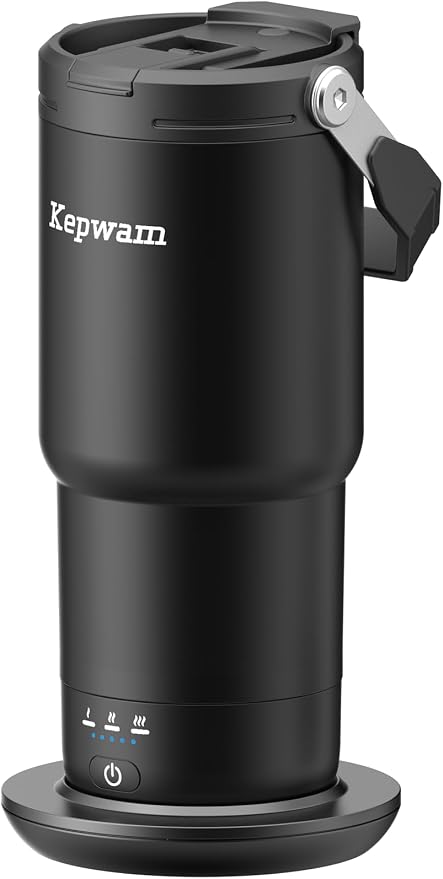 Kepwam Heated Coffee Mug Rechargeable T3, 20oz Self-Heating Travel Mug for Coffee with 1℉ Precise Temperature Control & App, Portable Cup Warmer for Outdoor & Car (Fits Cup Holders) by Kepwam