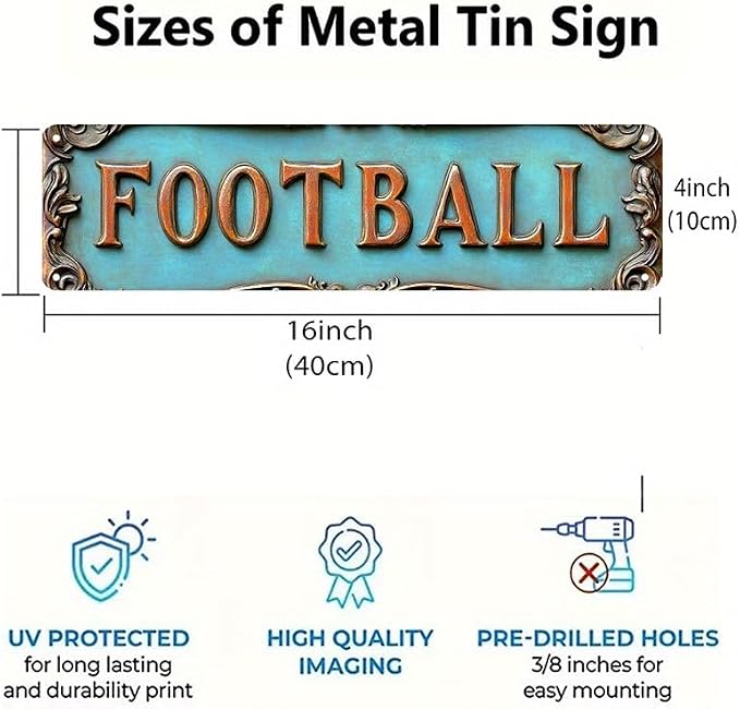 Kexle Vintage Metal Wall Decor Sign 'FOOTBALL' Bar Signs 4 x 16 inches, Tin Material, Wall Mount, Style: Vintage, Color: STYLE-A-011 - Image 4