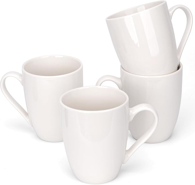 Ceramic Coffee Mugs Set of 4, 12 OZ, White | Porcelain, With Handle, Dishwasher Safe, Microwave Safe, Hot Tea, Americano, Mocha, Milk, Latte by xihihiaa