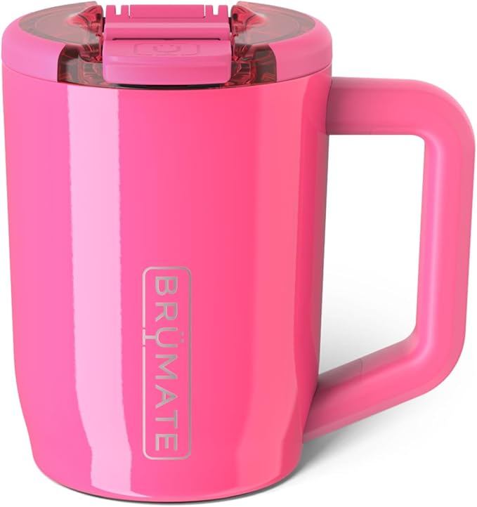 BrüMate Müv - 15oz 100% Leak Proof Insulated Coffee Mug with Handle & Lid - Stainless Steel Coffee Travel Mug - Double Walled Coffee Cup (Neon Pink) by Br%C3%BCMate