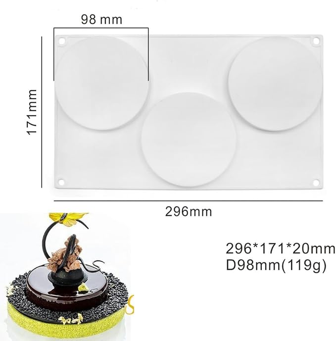 3 Holes Round Silicone Mold Cake Pastry Baking Molds Jelly Pudding Soap Form Ice Cake Decoration Tool Disc Bread Biscuit Mould (Round F_11.84 X6.84 X0.8 inch) - Image 2