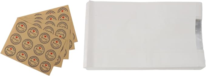 50PCS Bread Bag Kraft Paper Transparent Window Baked Food Packaging Storage Bag with 60PCS Thank You Stickers for Homemade Bread, Cake, Snacks, Coffee Beans, Popcorn, etc (White) - Image 5