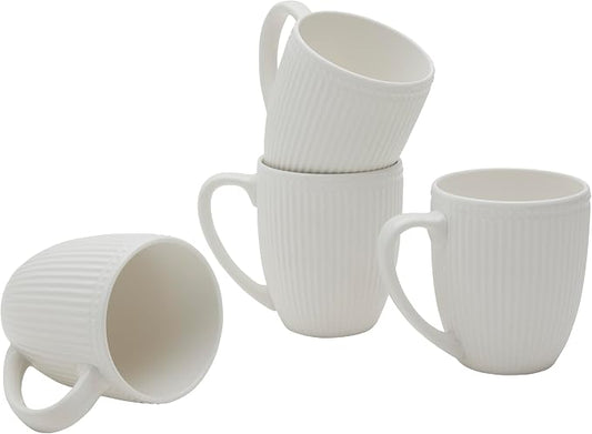 Tabletops Gallery 4 Piece Embossed White Chip Resistant Porcelain Mug Set | Dishwasher safe by TabletopsGallery