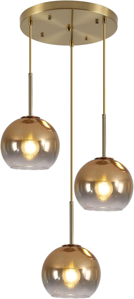KCO Lighting 3 Light Globe Cluster Pendant Light Modern Glass Cluster Chandelier Gold Glass Pendant Light Fixture Mid Century Dining Room Chandelier Multi Pendant Light Fixture by KCOLighting