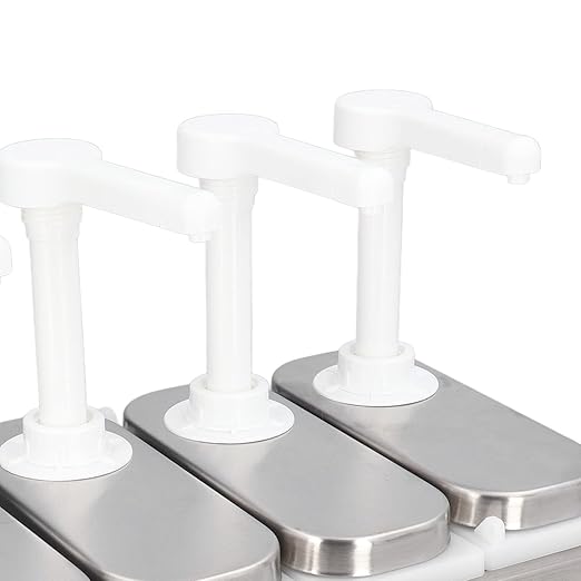Condiment Pump Dispenser, 1L Single Jars Stainless Steel Sauce Dispenser Pump Ketchup Pump Dispenser Davinci Syrup Sauce Pump Container Salad Pump Container (4 Pumps)