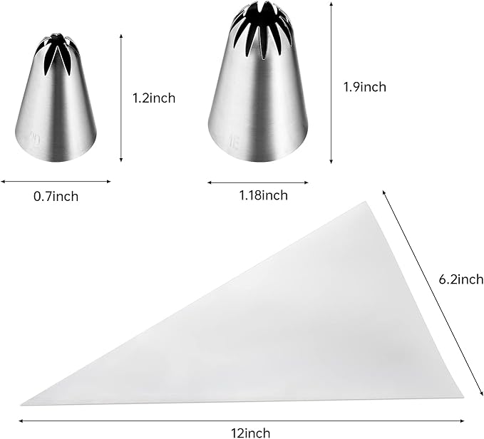 8Pcs Large Piping Tips Set,Stainless Steel Icing Tips with 10 Disposable Pastry Bags for Cake Decorating