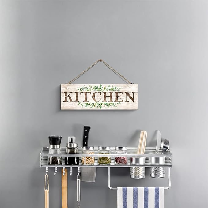 Kitchen Sign Wall Decor, Wooden Wall Art, Rustic Farmhouse Wall Hanging Plaque for Home Kitchen, 4.7 x 13.7 inches - Image 4