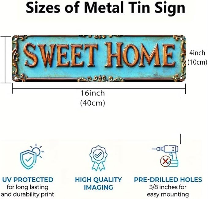 Bar Sign Bar Gifts Vintage Metal Wall Decor Sign"SWEET HOME" Street Sign Funny Man Cave Decor Accessories for Home, Bar, Bathroom, Bedroom Unique Retro Tin Signs for Outdoor 4 X 16 inches - Image 4