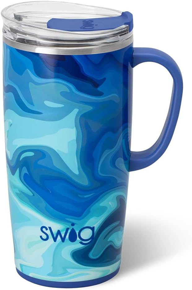 Swig Life 22oz Insulated Travel Mug with Handle & Lid, Blue Lagoon | Triple Insulated Stainless Steel - Handle & Lid Included - Keeps Coffee Hot or Cold - Cup Holder Friendly by SwigLife