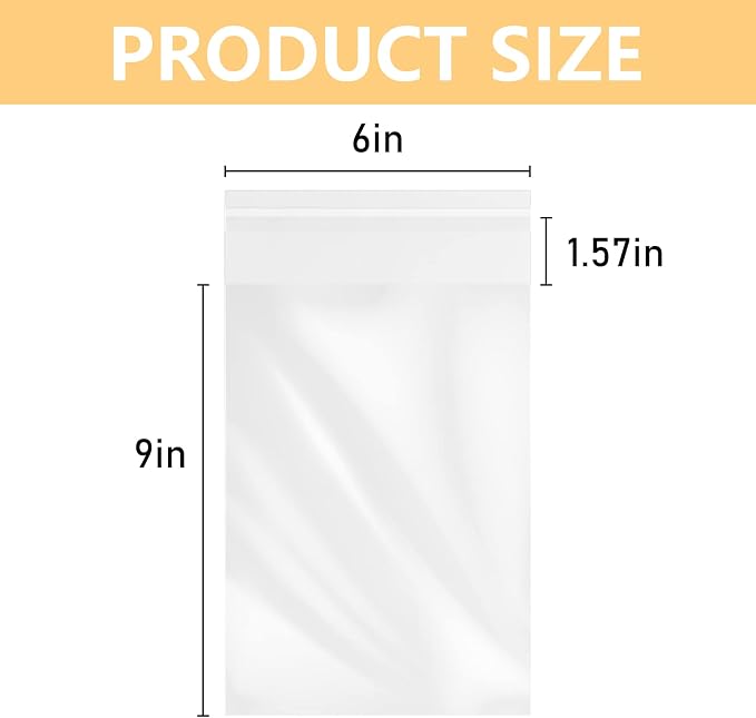 MoloTAR 200 Pcs 6''x 9'' Clear Resealable Cello/Cellophane Good for Bakery,Adhesive Treat, Candle, Soap, Cookie Poly Bags - Image 2