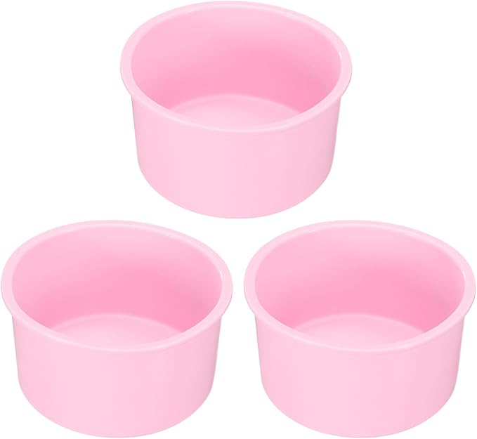 uxcell 3pcs Round Cake Pans, 4 Inch Silicone Cake Molds for Baking, Nonstick & Quick Release Circle Cake Pans for Layer Cake, Smash Cake and Cheese Cake Pink by uxcell