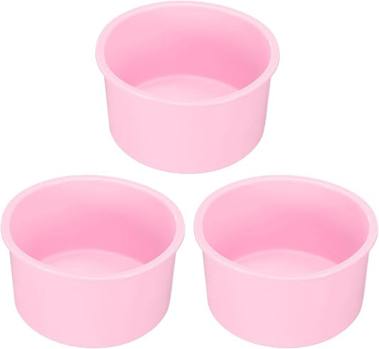 uxcell 3pcs Round Cake Pans, 4 Inch Silicone Cake Molds for Baking, Nonstick & Quick Release Circle Cake Pans for Layer Cake, Smash Cake and Cheese Cake Pink by uxcell