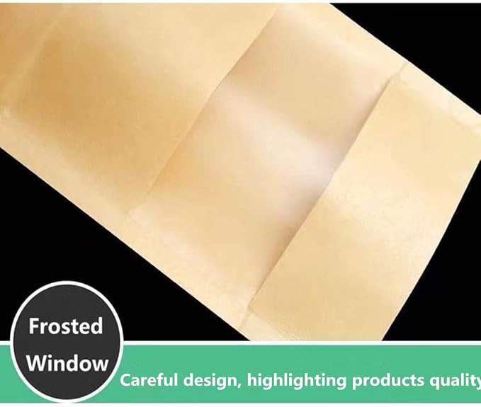 Kraft Paper Bags With Matt Window And Zipper Decorative Brown Heavy Duty Heat Seal Recycled Resealable Mylar Stand Up Pouches Bags Sealable For DIY Food Snack Cookies Candy Coffee (4x6+2.4inch) - Image 5