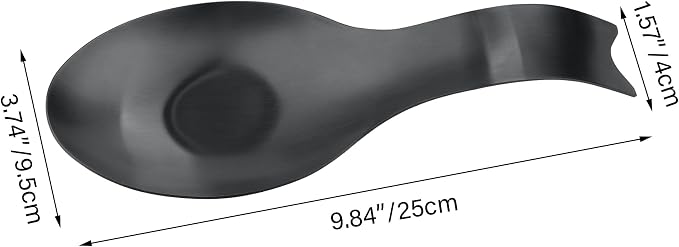 VanlonPro Stainless Steel Spoon Rest, Spatula Ladle Holder, Stainless Steel Utensil Spoon Rest Holder, Brushed Finish, Dishwasher Safe 9.8 x 3.7 Inch (1PC, Fishtail - Black) - Image 2