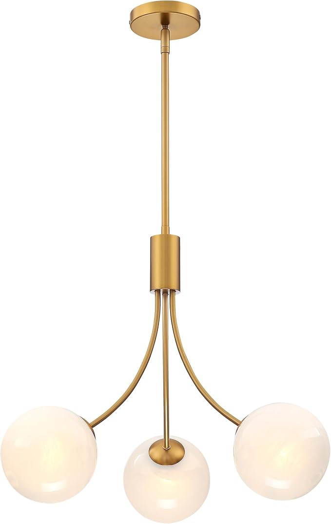 Bubble Chandelier, Modern Glass Gold Sputnik Chandelier 3-Light Ceiling Light Fixture Shades Stylish Bright Lighting for Dining Room Kitchen Bedroom Living Room Foyer Home Decor by Triacas