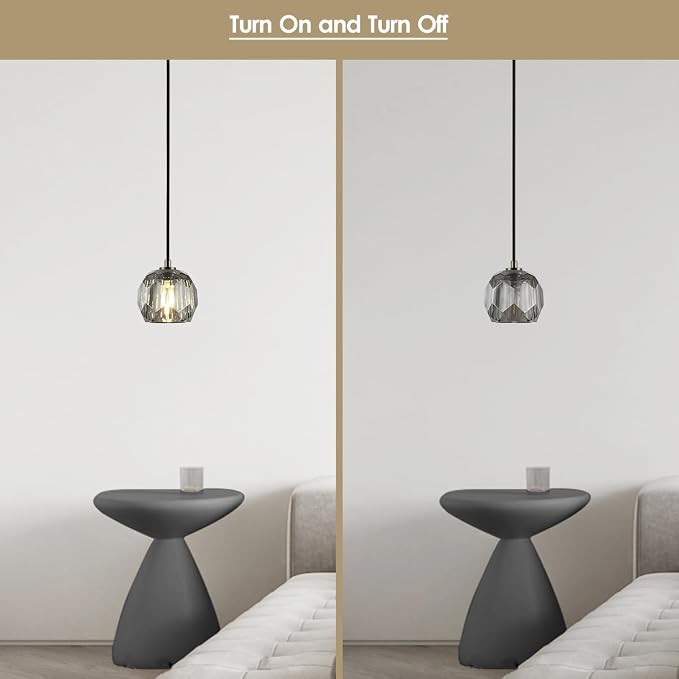 Crystal Pendant Light Fixture, Modern Black Pendant Light Kitchen Lighting, Small Crystal Pendant Island Hanging Light for Kitchen Dining Room - Image 5