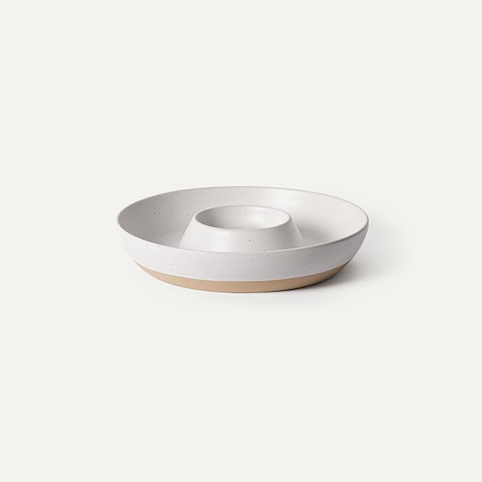 MORA Ceramic Chips and Dip Serving Tray: Large Divided Party Bowl Set for Chips & Salsa, Veggies & Dip, Fruit, Snacks, Entertaining, Hosting, etc. Minimalist Design for the Modern Hostess - Oat by MORA
