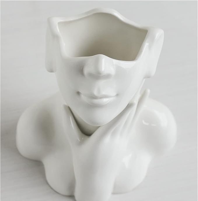 Face Vase,White Flower Vases for Decor,Ceramic Body Vase,Modern Vase for Shelf Dining Table Kitchen Counter Modern Home Decor 6.69'' W X 7.09'' H - Image 9