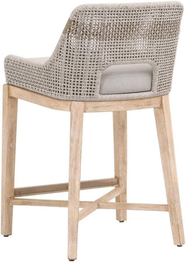 MAKLAINE Set of 3 Woven 26" Fabric Counter Stool in Taupe Gray - Image 6