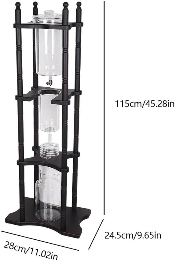 Cold Brew Coffee Maker, Ice Drip Coffee Tower 2500ml Glass Dutch Coffee Dripper, Manual Slow Drip Iced Coffee Pot with Solid Wood Frame & Reusable Filter, for Cafe, Bar, Party, Home Brewing