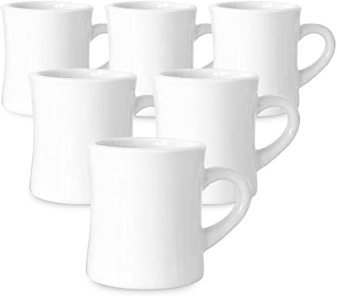 Serami Diner Coffee Mugs – Set of 6 Classic 11oz Ceramic Cups – Thick, Heavy Stoneware – Crisp White Color – Dishwasher & Microwave Safe by Serami+
