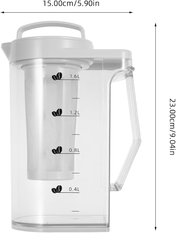 54Oz Cold Brew Coffee Maker with Measurement Scale - Plastic Cold Brew Tea Pot for Home Fridge Use Iced Coffee Brewer and Beverage Maker