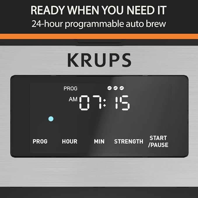 KRUPS Programmable 12-Cup Drip Coffee Maker Machine with 3 Brew Strengths | 24-hour programmable brewing, 3 brew strengths (mild, medium, bold), Flavor-Max technology, 4-hour keep warm - Image 3