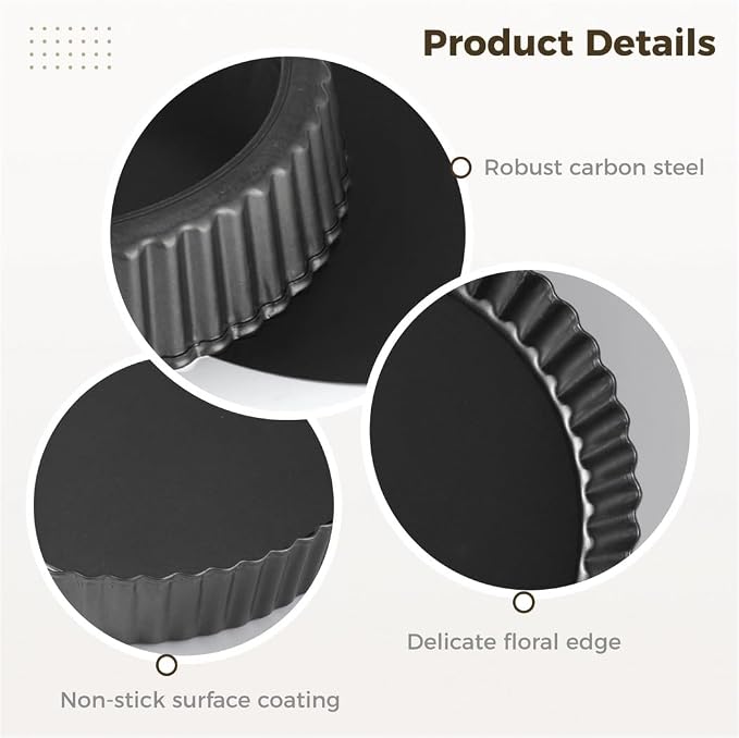 2 Pcs Deep Pie Tins 11 in, Carbon Steel Fluted Round Tart Quiche Pie Pans, Non stick with Removable Bottom, Baking Dish Accessories for Desserts, Pies, Tarts, Cakes and Pizza - Image 3
