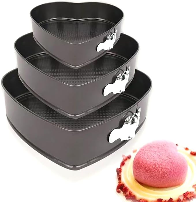 Kitchen Tool Heart Cake Mold Baking Supplies Non-stick Removable Bottom Springform Cake Pan Tin Baking Mold Leak proof and high temperature resistant Heart cake Pans Set of 3 by JNXHON
