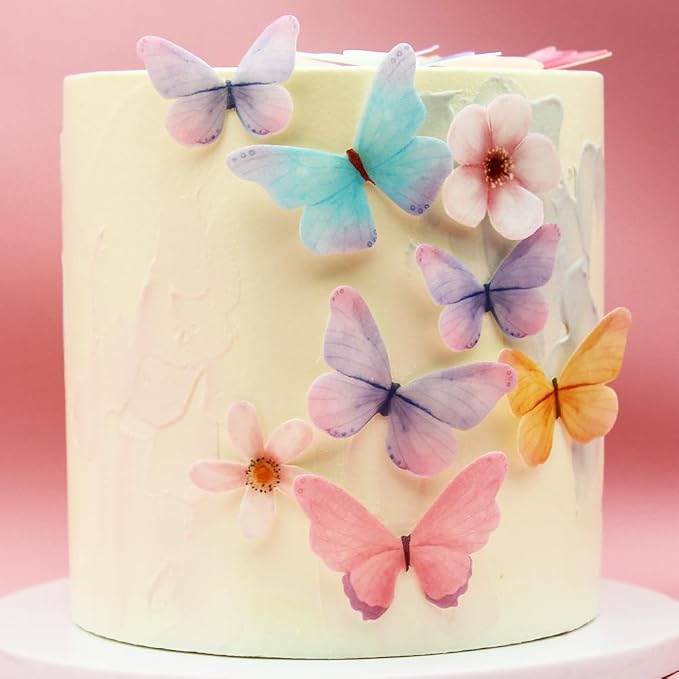 55-Piece Edible Color Gradient Butterfly Cake Decorations – Rainbow Butterfly Cupcake Toppers, Icing Decor for Birthday Party, Baby Shower, or Fondant Cakes - Image 6