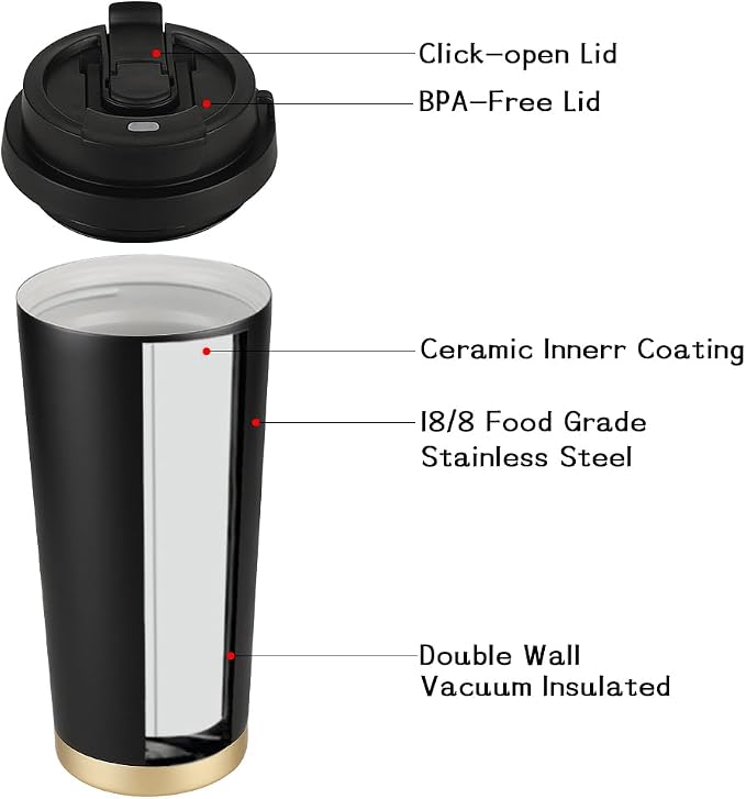 Funkrin Coffee Travel Mug with Flip Lid, 16oz Insulated Tumbler Cup with Ceramic Coating, Double Wall Vacuum Leak-Proof Tumbler for Office School Party Camping - Image 6