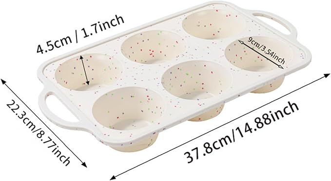 6 Cups Silicones Muffins Pan French Pastries Nonstick Baking Mold Tray for Cupcakes Brownies Ice Creams Speckled Design