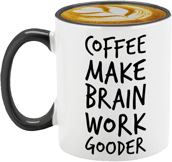 Veracco Coffee Make Brain Work Gooder Mug Funny Coffee Lover Gift Humorous Idea Family Friends Birthday Presents Sarcastic Office Berserk Tea Cup Caffeine Addict Brain Booster Gooder Vibes by Veracco