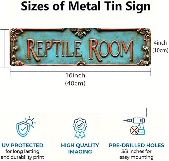 Kexle Vintage Metal Wall Decor Sign 'REPTILE ROOM' Bar Signs 4 x 16 inches - Image 4