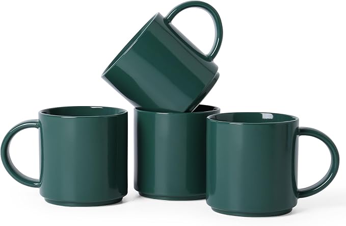 Coffee Mugs Set of 4, Stoneware Coffee Cups with Comfortable Handle, 16oz Ceramic Mugs for Kitchen & Office, Dishwasher & Microwave Safe - Green by ALOFMO