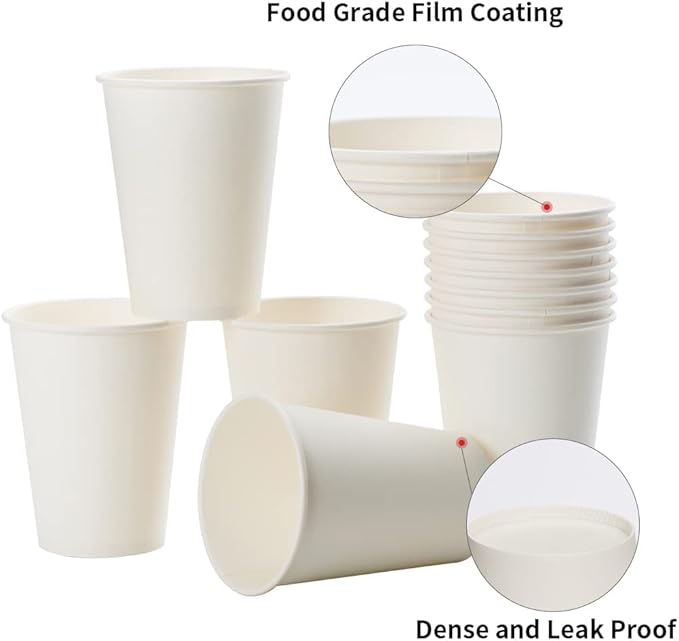 RACETOP Hot Paper Coffee Cups 12 oz [1000 Pack], Disposable Coffee Cups 12 oz, Upgraded Weight Of Paper, White