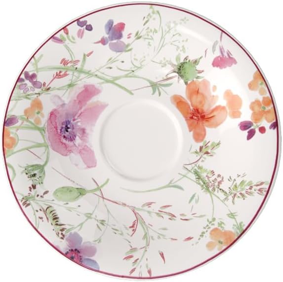 Villeroy & Boch Mariefleur Basic Coffee, Beautiful Premium Porcelain Saucer with Playful Flower Decoration, Dishwasher Safe, 16 cm | Pastel floral porcelain saucer with a red border, made in Germany, dishwasher and microwave safe, suits the coffee table - Image 2
