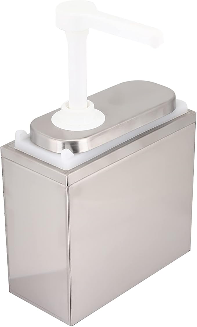 Sauce Pump Dispenser, Stainless Steel Condiment Pump Station with Lid and Base Coffee Syrup Dispenser for Home Restaurant Hotel (2L base included)