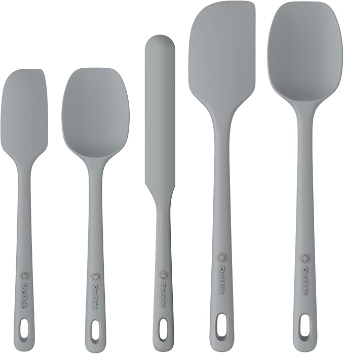 ChefAide 5 Pieces Silicone Spatula Set, Food Grade Rubber Spatula, Upgrade Strong Handle with Ergonomic Grip, Heat Resistant Up to 600°F for Nonstick Cookware, Cooking by ChefAide