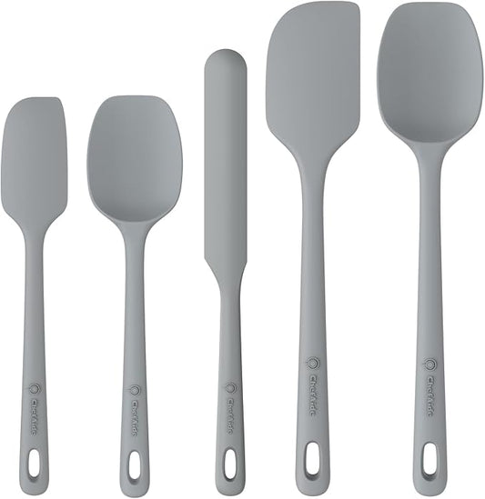 ChefAide 5 Pieces Silicone Spatula Set, Food Grade Rubber Spatula, Upgrade Strong Handle with Ergonomic Grip, Heat Resistant Up to 600°F for Nonstick Cookware, Cooking by ChefAide