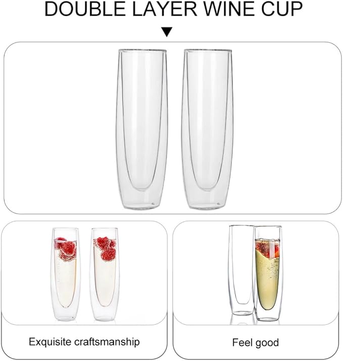 Sosoport 2pcs Double Wall Wine Glasses Made of High Borosilicate Glass, Elegant 150ml Red Wine Cups for Valentine's Day and Birthdays, Beautiful Vintage Style Double Layer Glassware - Image 9