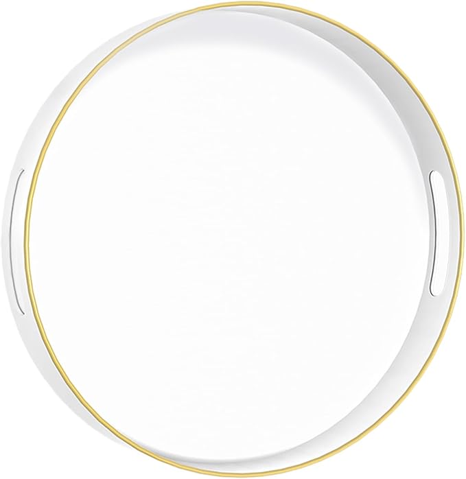 MAONAME 13" White Decorative Tray, Plastic Round Serving Tray with Handles | Decorative Tray for Coffee Table, Modern Ottoman Tray, Circle Tea Tray, Round Melamine Tray for Living Room, Bathroom by MAONAME