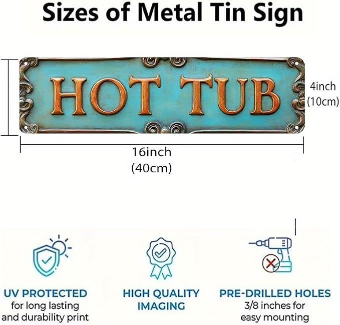 Kexle Vintage Metal Wall Decor Sign 'HOT TUB' - Red, 4 x 16 Inches, Retro Bar Sign for Home, Man Cave, Bar, Bathroom, Bedroom, Kitchen, Garage, Office - Image 4