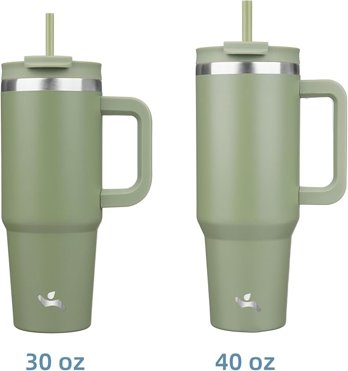 Konokyo 30 oz Insulated Tumbler Water Bottle with Handle, Straw Lid | BPA-free and dishwasher safe; made for gym, travel, coffee and gifting, 2 straws, cup holder friendly,Army Green - Image 3