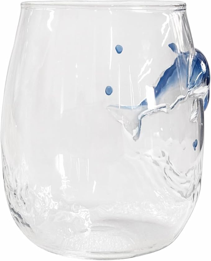 Blue Ring Handmade 3D Stemless Glass Wine Cup Ocean Bar (White Style 3) | 3D Sculpted Handmade Blue Ring Stemless Glass Ocean Cup Handblown Glassware (White Style 3) - Image 6