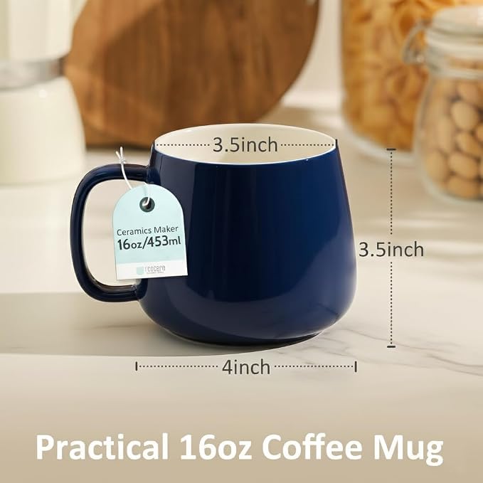 Teocera 16oz Ceramic Coffee Mugs Set of 4 – Stackable Latte Cups, Microwave, Dishwasher & Oven Safe – Ideal for Coffee, Cappuccino, Hot Chocolate, Housewarming Gifts, Dark Blue - Image 3