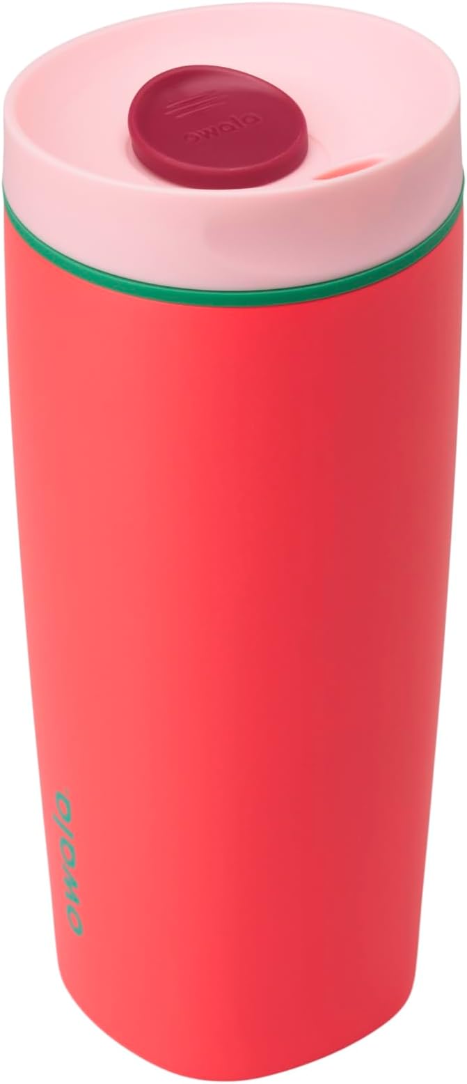 Owala SmoothSip Slider Insulated Stainless Steel Coffee Tumbler, Reusable Iced Coffee Cup, Hot Coffee Travel Mug, BPA Free 20 oz, Pink/Red (Strawberry Fields) - Image 2