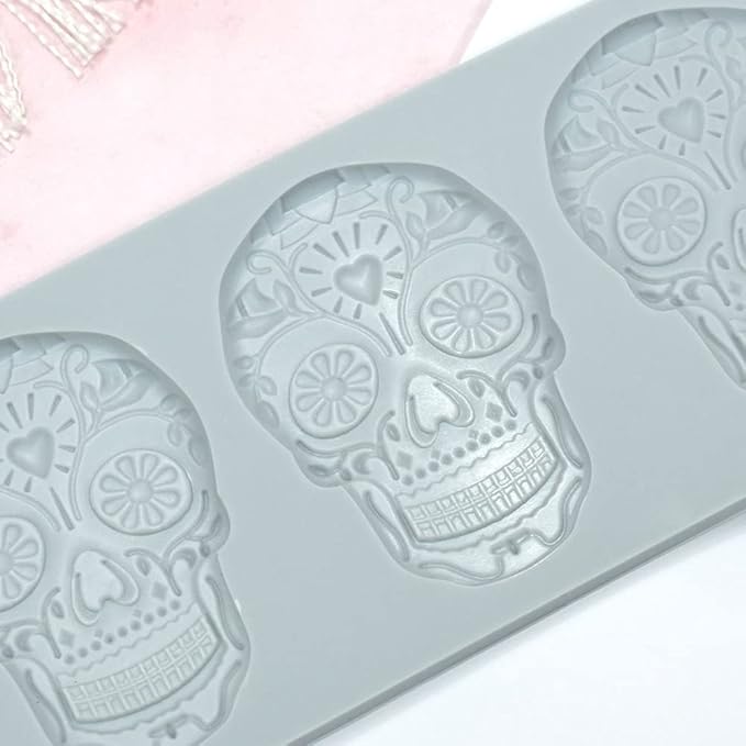 Fondant Lace Mold, Sugar Edible Cake Silicone Fondant Impression Lace Mat,Skull Pattern Silicone Lace Mould for Cake Decorating Molds Fondant Mat f