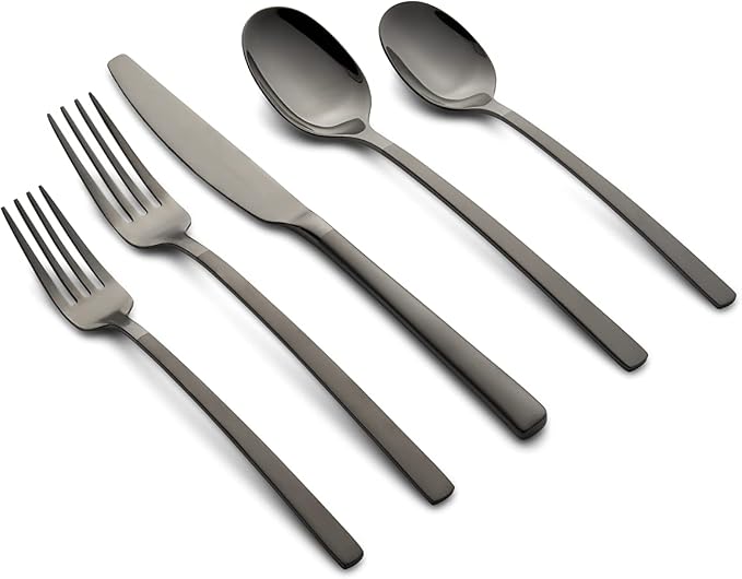 Cambridge Silversmiths Beacon Flatware Set, 18/0 Stainless Steel, Dishwasher Safe, Flatware Collection, Black Sand Mirror, 20-Piece, Service for 4 by Cambridge